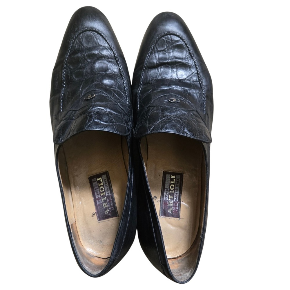 Artioli Slip On Leather Loafers Men's Size 9 - 10 Black Made In Italy Cortina